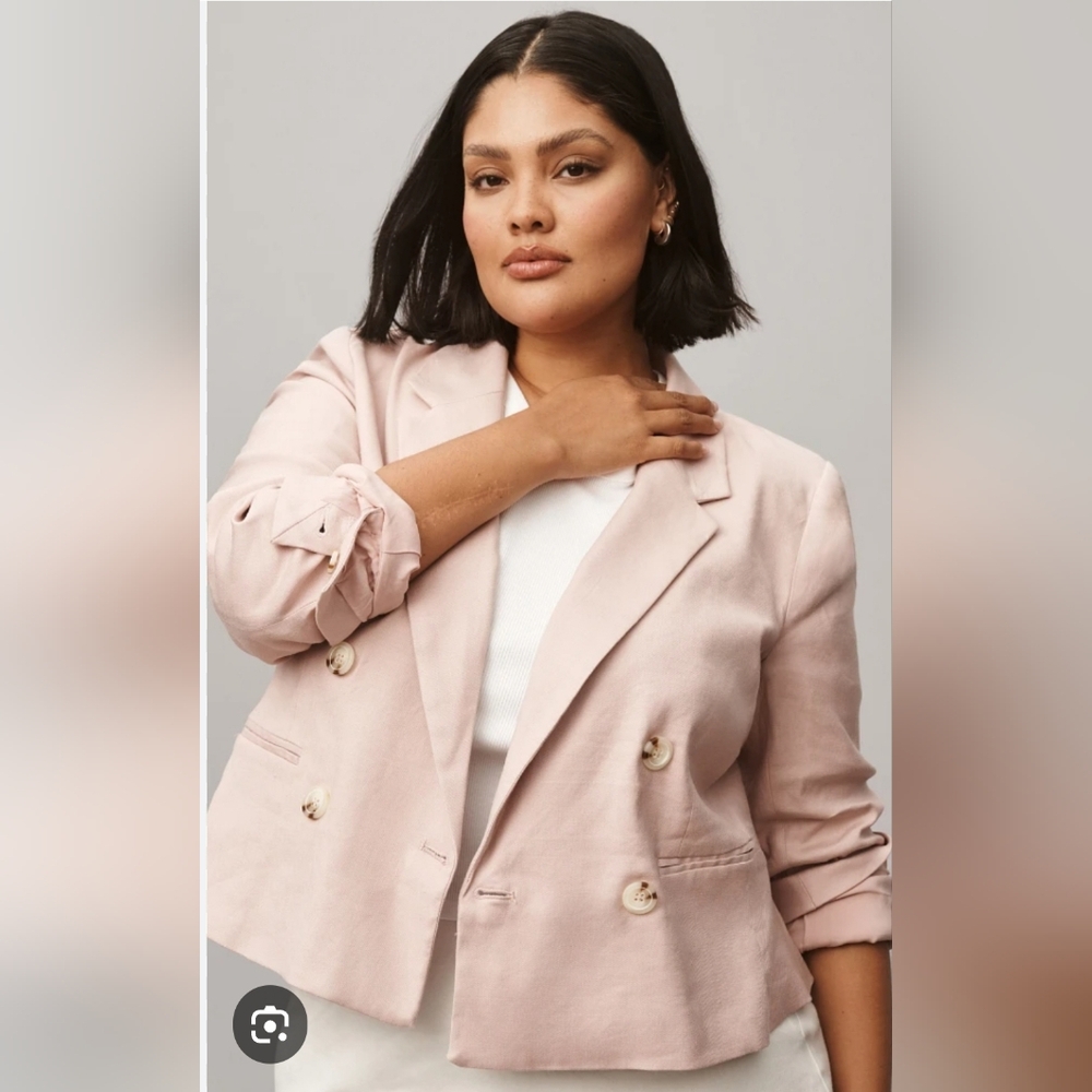 Maeve Blush Pink Double-Breasted Linen Blend Blazer